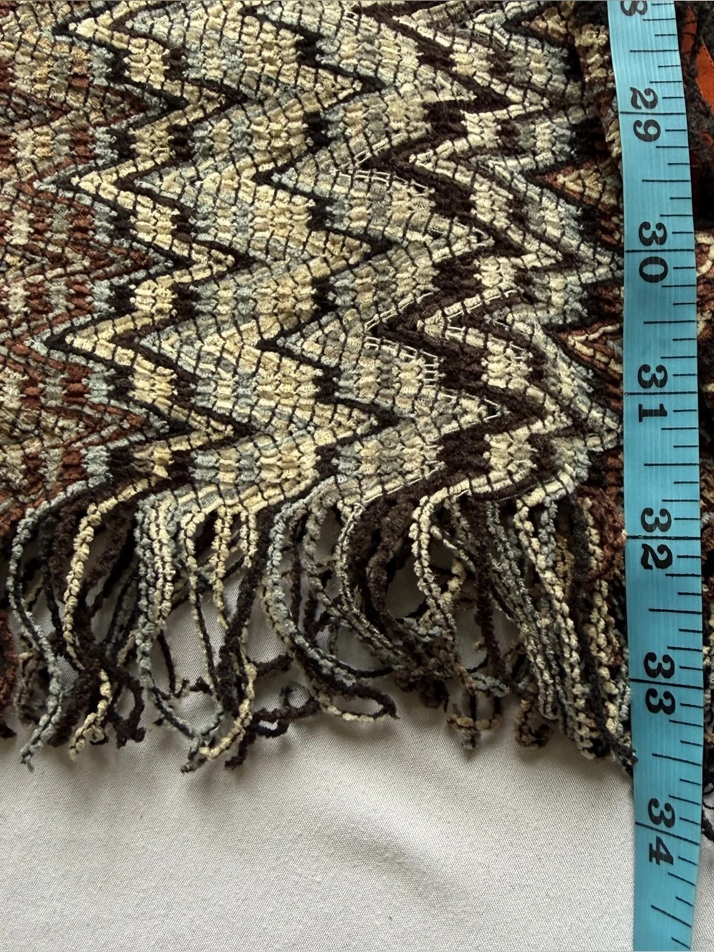 Missoni Italy Knit Chevron Scarf - Brown, Black & Light Blue Zig Zag- 67”